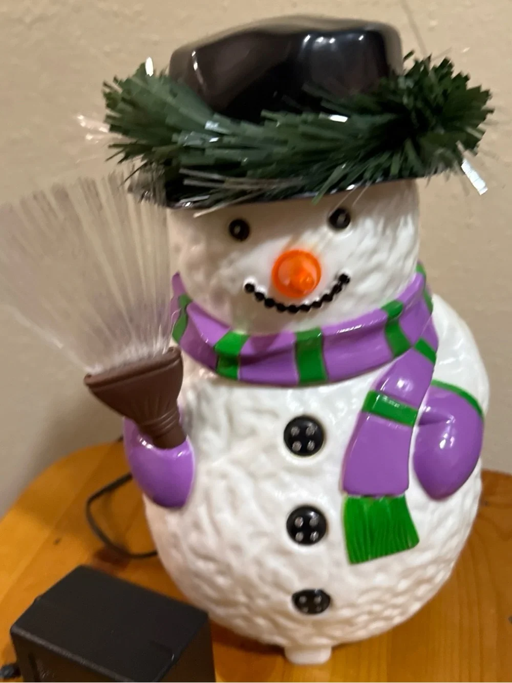 Vtg Fiber optic Blow mold  Purple & Green Snowman Holiday Light